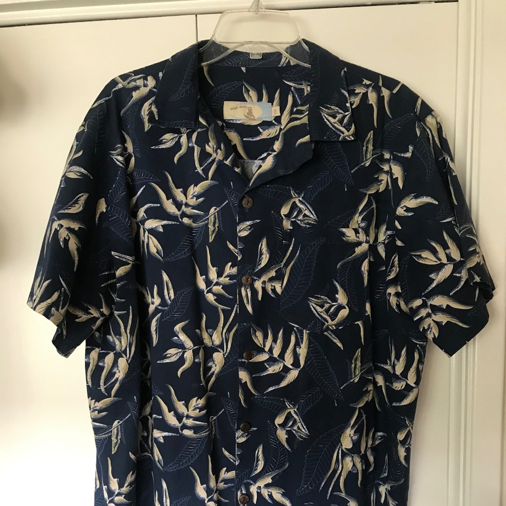NWT High Surf Hawaiian Shirt Sz: 2XL Palm Leaf Navy Blue Button down S/S Casual